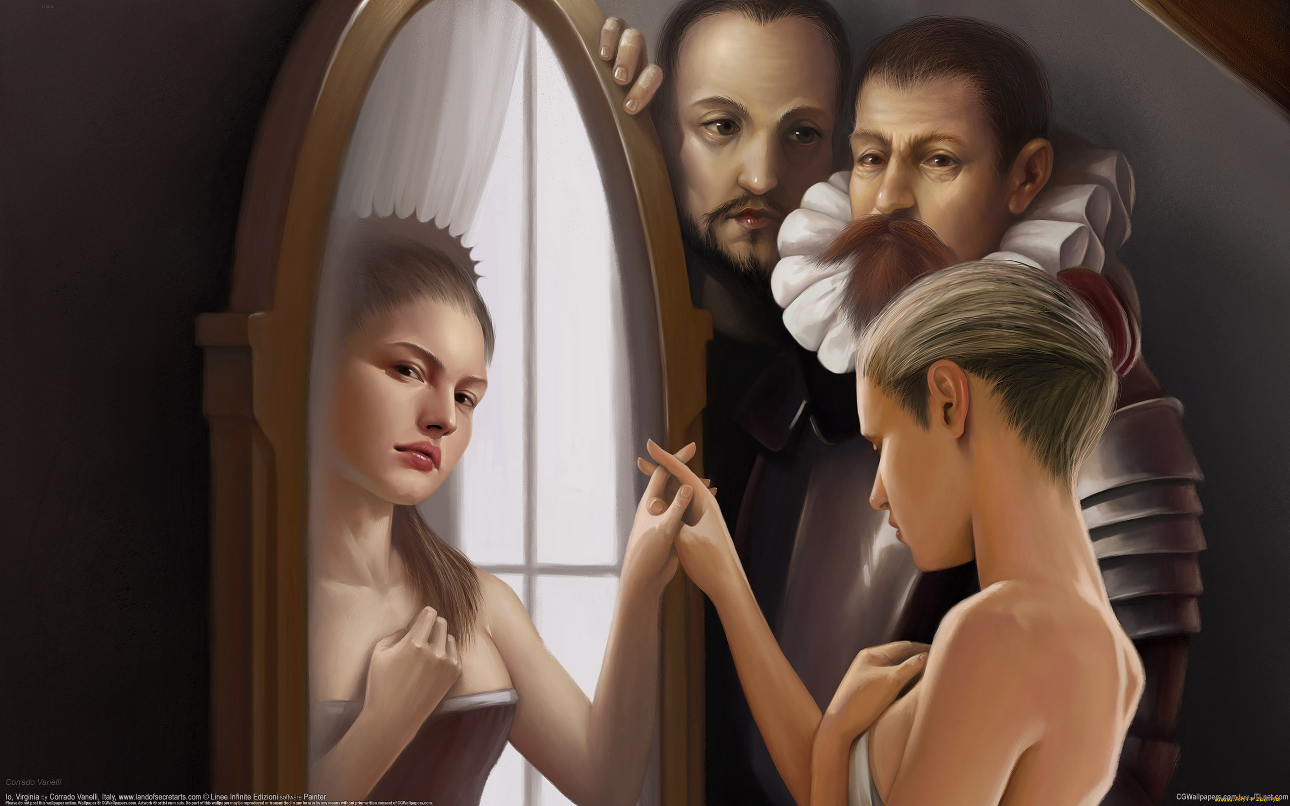 Видела прошлую жизнь. Коррадо Ванелли. Отражение в зеркале. Портрет с отражением. Картина отражение в зеркале.